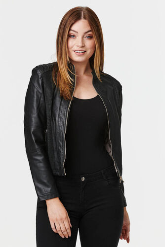 Izabel London – Faux Leather Collarless Jacket